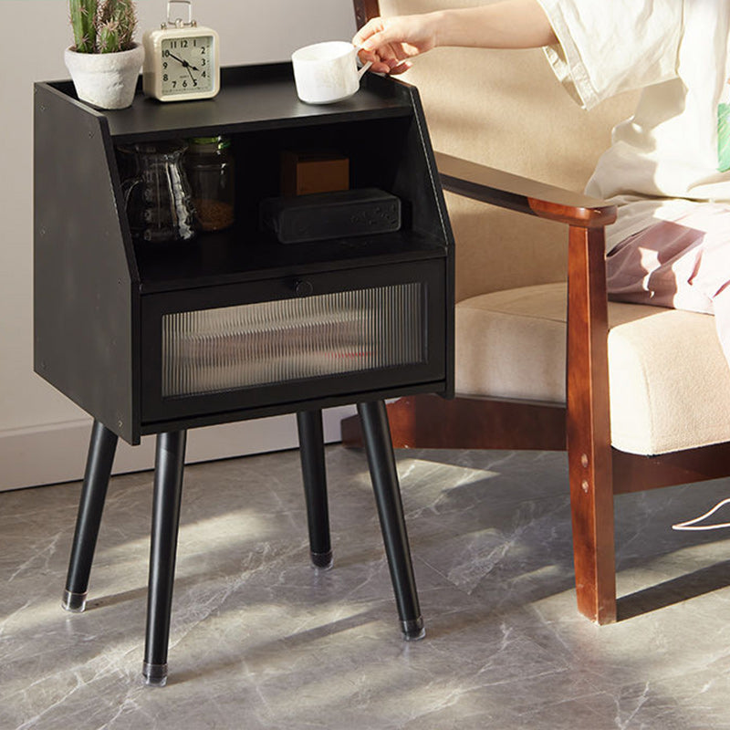 Traditional Japanese Square Solid Wood Nightstand 2-Storage Cabinet For Bedroom