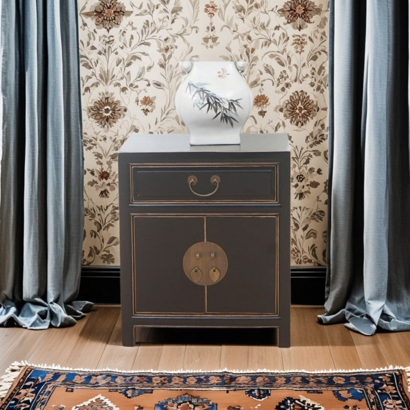 Traditional Colonial Solid Wood Cubic Storage Cabinet Nightstand 1-Drawer & Cabinet For Bedroom