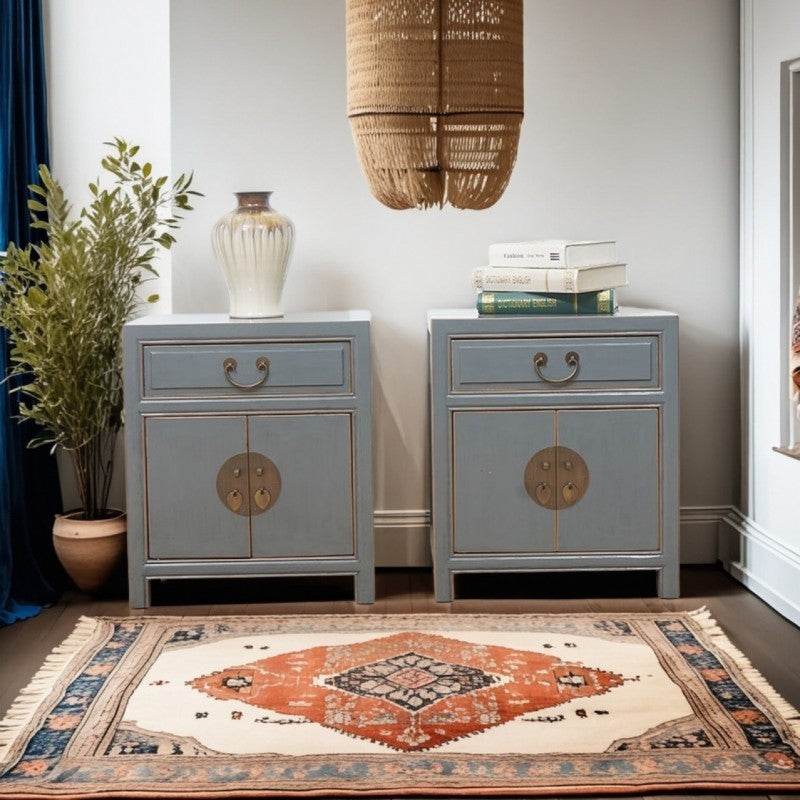 Traditional Colonial Solid Wood Cubic Storage Cabinet Nightstand 1-Drawer & Cabinet For Bedroom