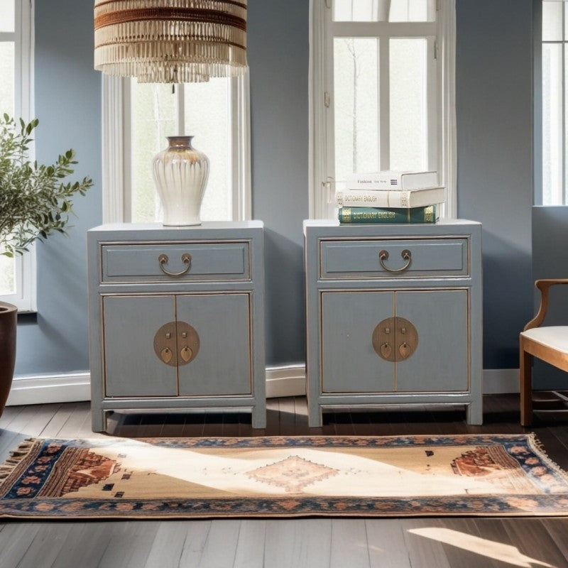 Traditional Colonial Solid Wood Cubic Storage Cabinet Nightstand 1-Drawer & Cabinet For Bedroom