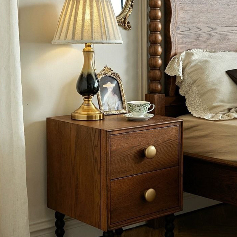 Traditional French Cube Solid Wood Nightstand 2-Drawer For Bedroom