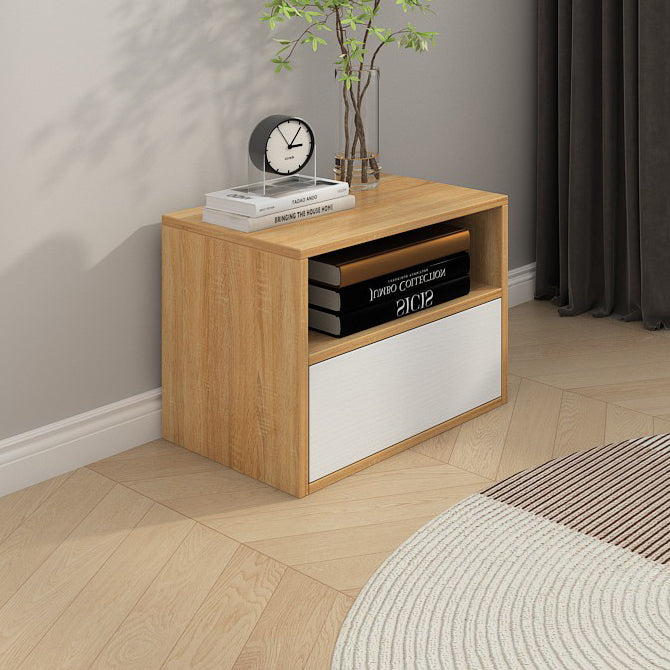 Modern Minimalist Square Solid Wood Nightstand 2-Drawer For Bedroom