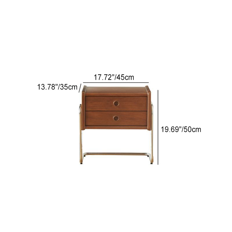 Traditional Vintage Square Wood Stainless Steel Nightstand 2-Drawer For Bedroom