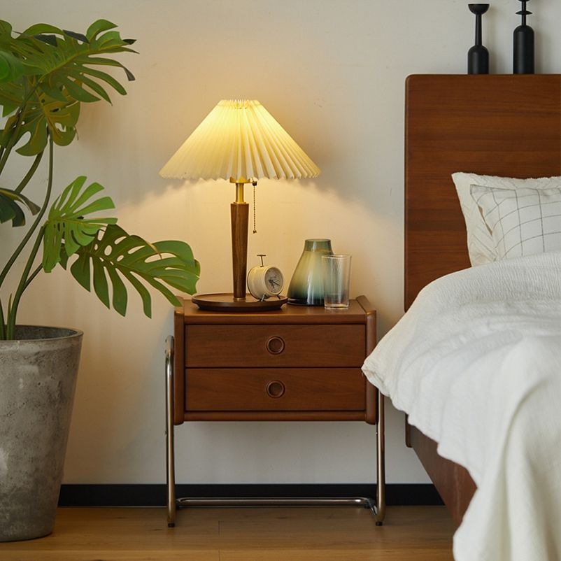 Traditional Vintage Square Wood Stainless Steel Nightstand 2-Drawer For Bedroom