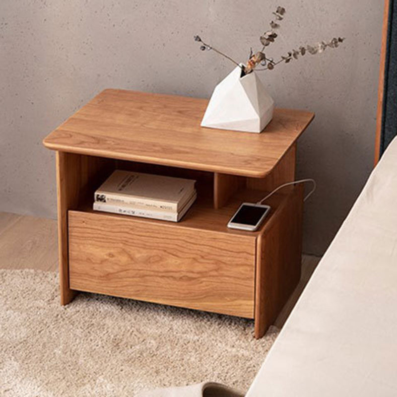 Traditional Vintage Square Rectangle Wood Nightstand 1-Drawer For Bedroom