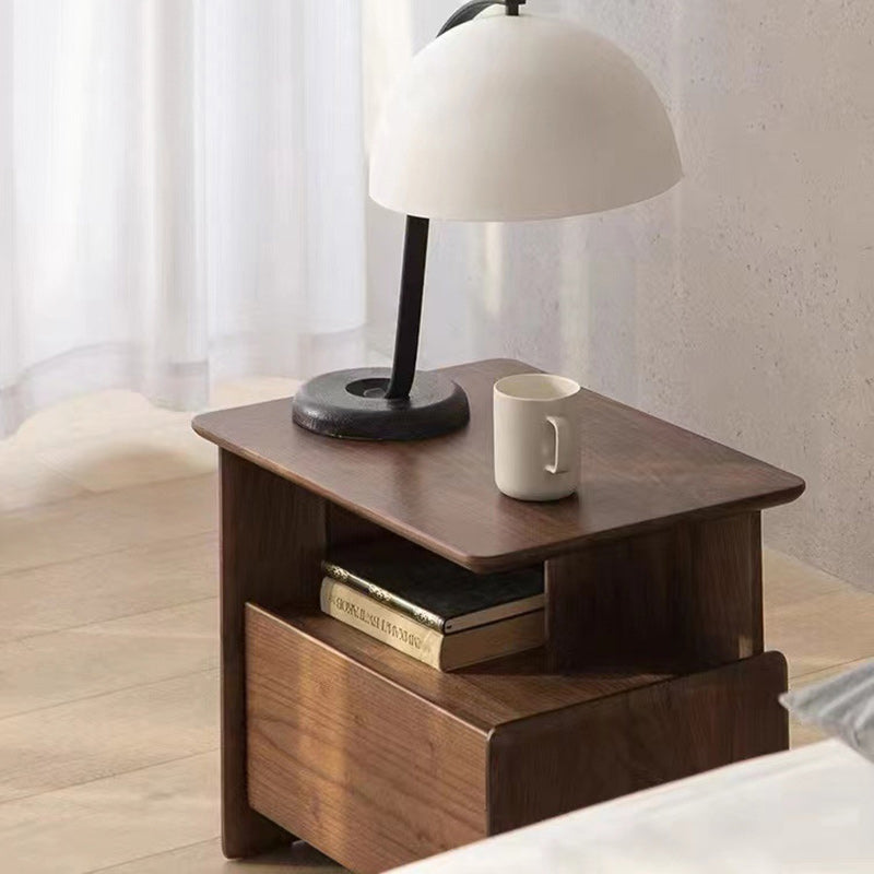 Traditional Vintage Square Rectangle Wood Nightstand 1-Drawer For Bedroom