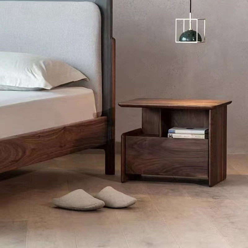 Traditional Vintage Square Rectangle Wood Nightstand 1-Drawer For Bedroom