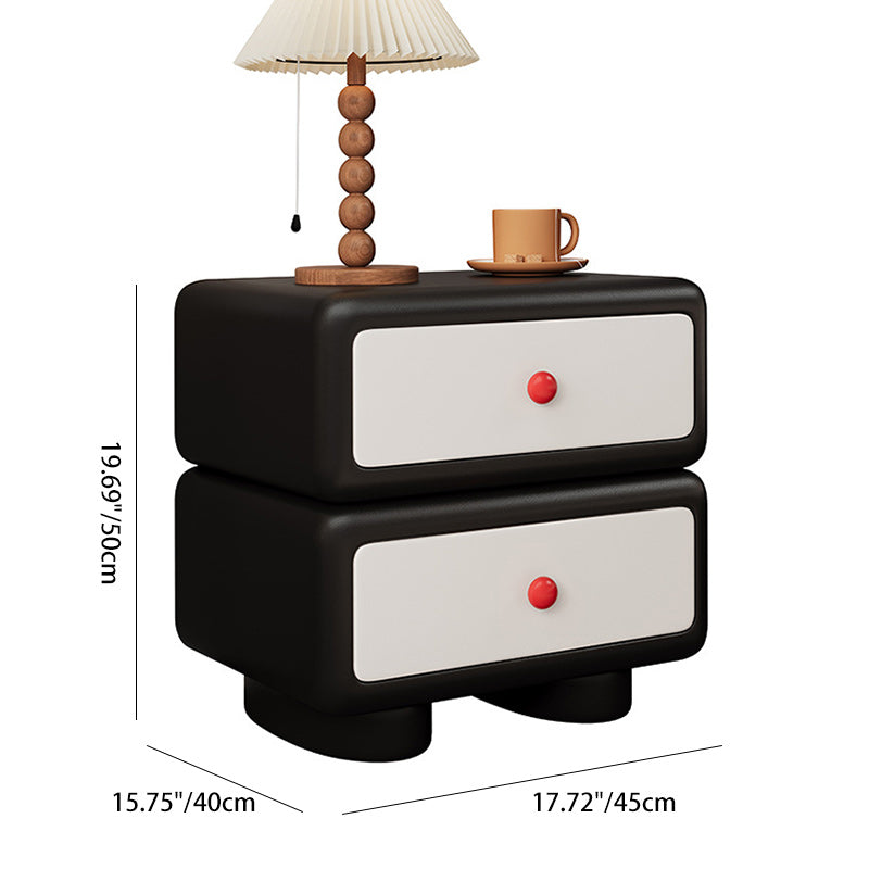 Contemporary Scandinavian Kids Square Rectangle Wood Microfiber Leather Nightstand 2-Drawer For Bedroom