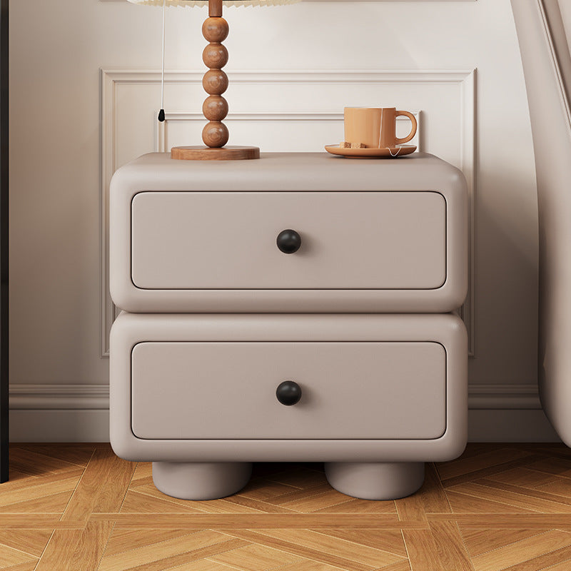 Contemporary Scandinavian Kids Square Rectangle Wood Microfiber Leather Nightstand 2-Drawer For Bedroom