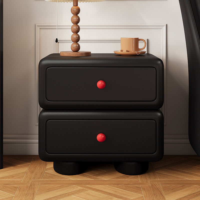 Contemporary Scandinavian Kids Square Rectangle Wood Microfiber Leather Nightstand 2-Drawer For Bedroom