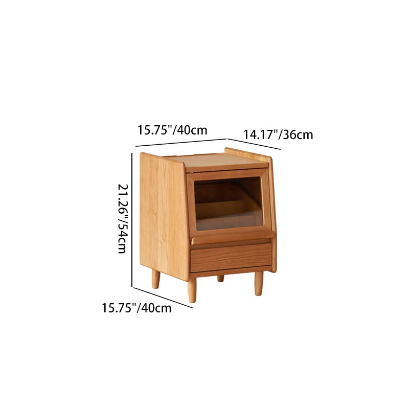 Traditional Vintage Trapezoidal Cherry Wood Nightstand 2-Drawer For Bedroom
