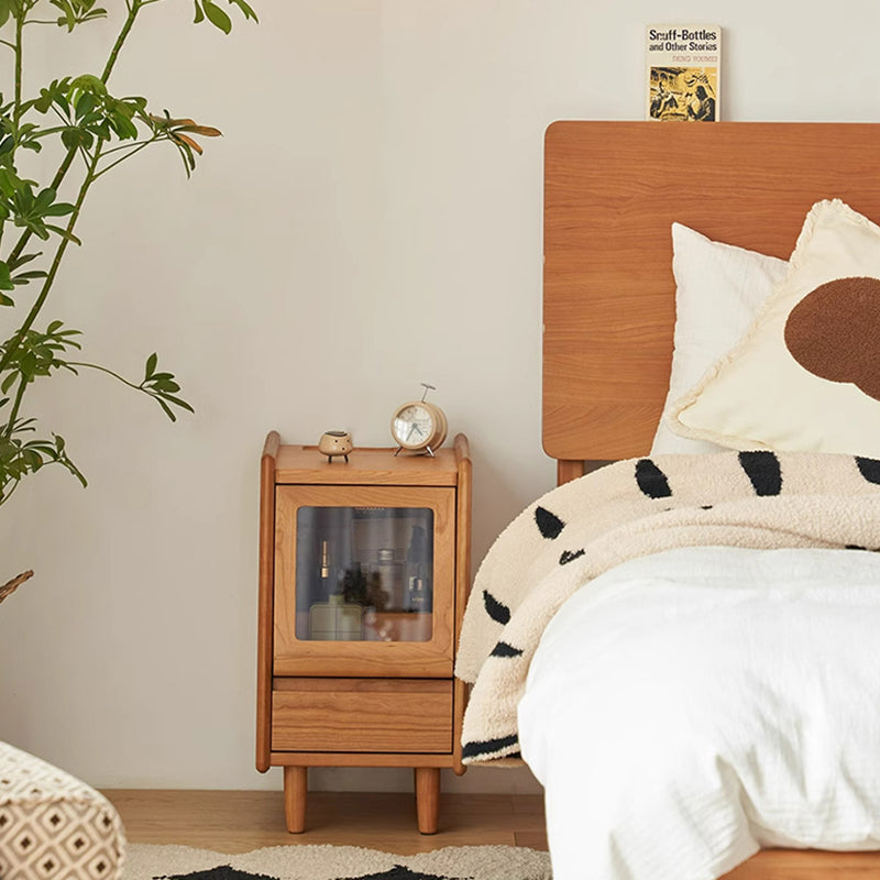 Traditional Vintage Trapezoidal Cherry Wood Nightstand 2-Drawer For Bedroom