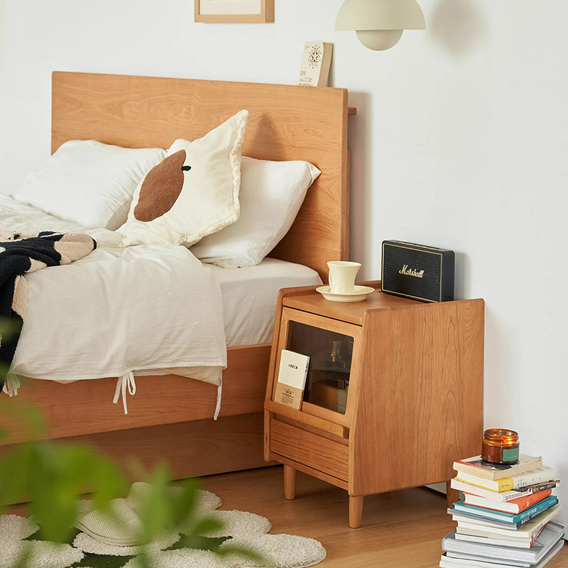 Traditional Vintage Trapezoidal Cherry Wood Nightstand 2-Drawer For Bedroom