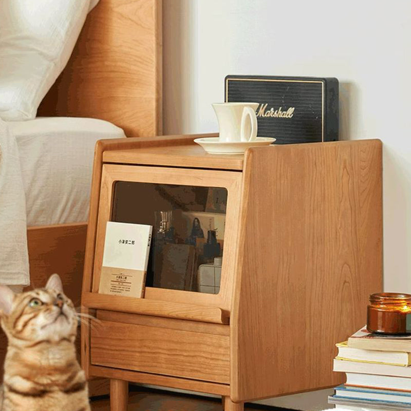 Traditional Vintage Trapezoidal Cherry Wood Nightstand 2-Drawer For Bedroom