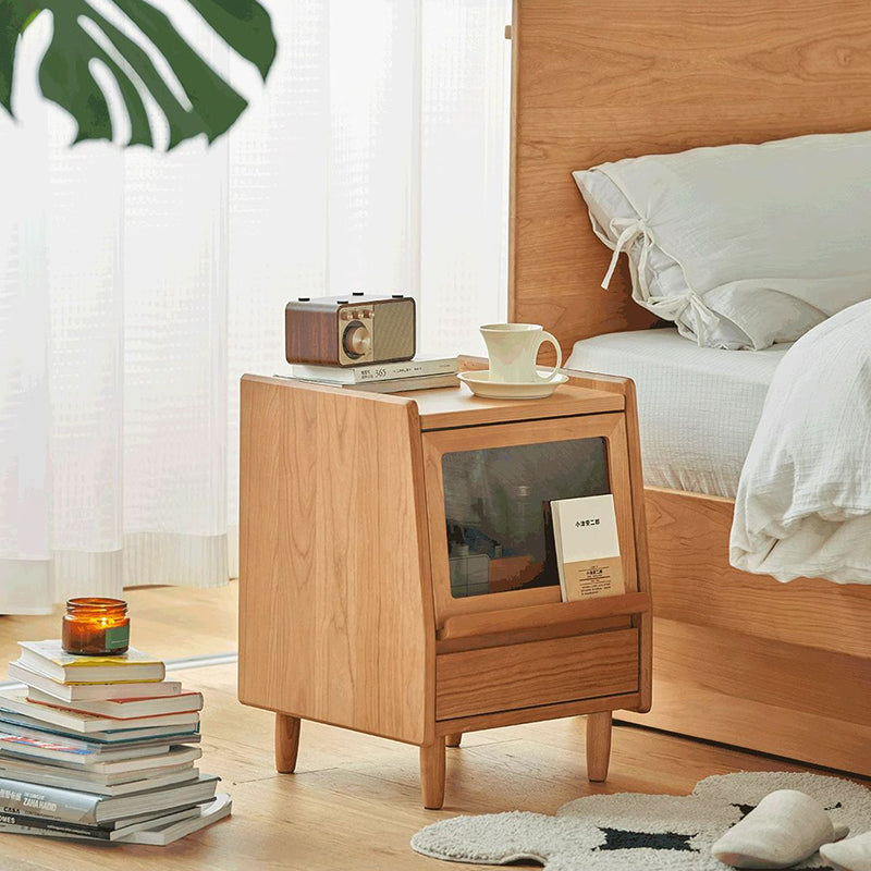 Traditional Vintage Trapezoidal Cherry Wood Nightstand 2-Drawer For Bedroom