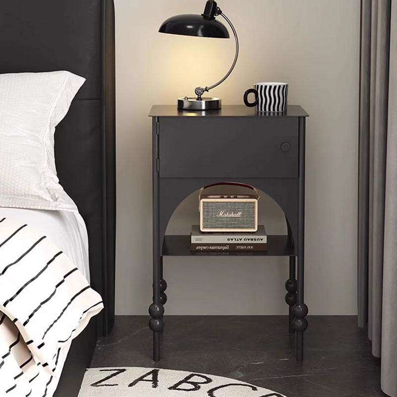 Modern Minimalist Rectangular Iron Nightstand 1-Cabinet For Bedroom