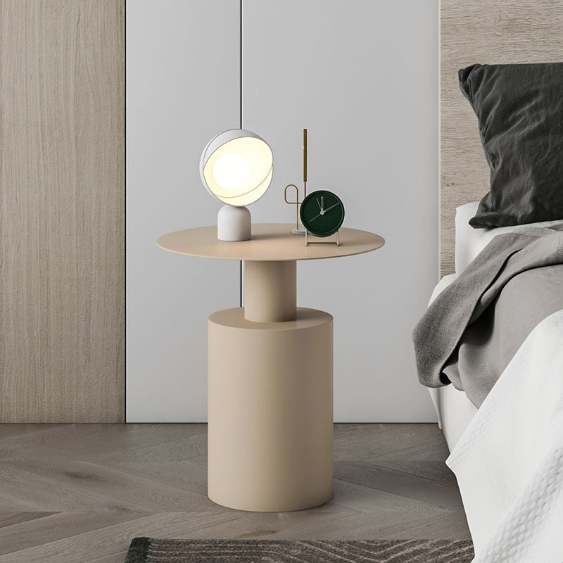 Modern Minimalist Round Cylinder Iron Nightstand For Bedroom