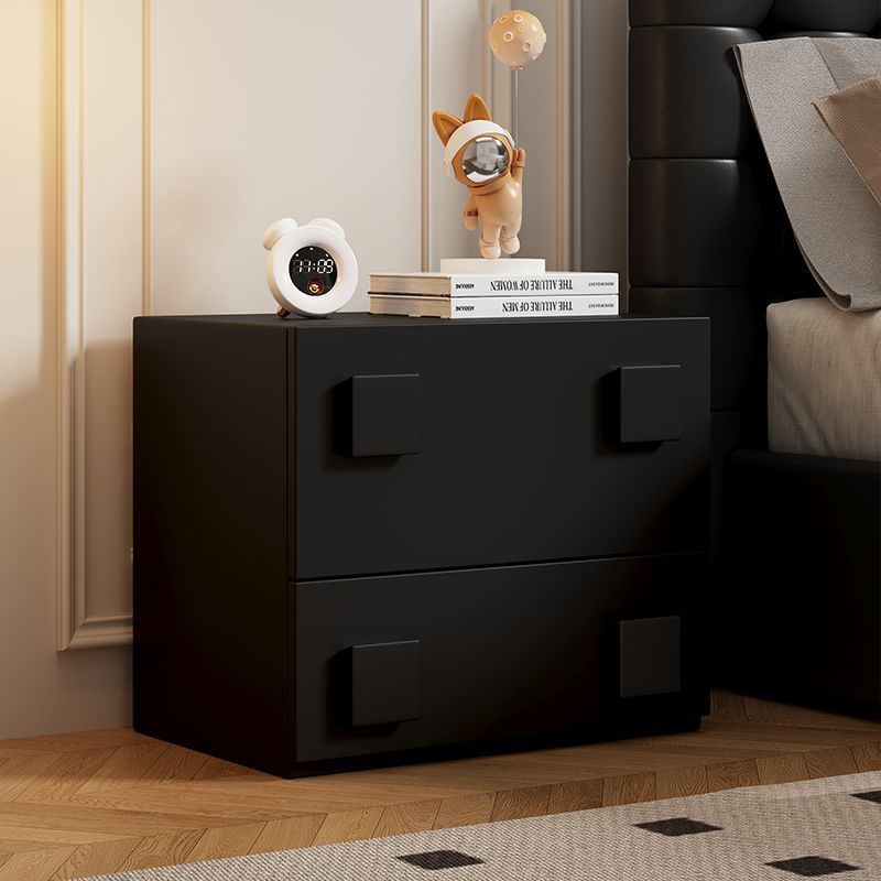 Modern Minimalist Cream Square Wood Nightstand 2-Drawer For Bedroom