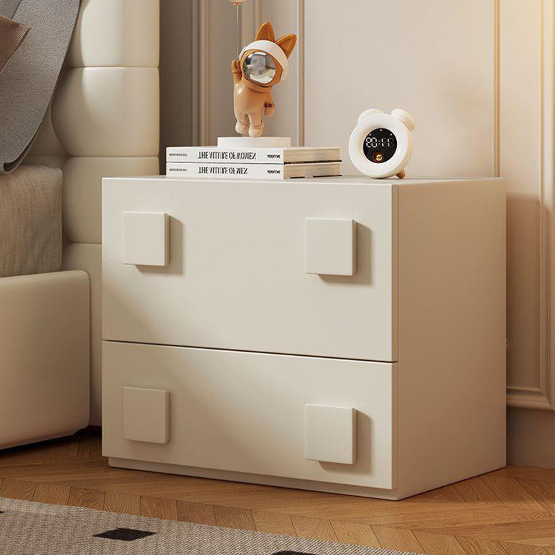 Modern Minimalist Cream Square Wood Nightstand 2-Drawer For Bedroom