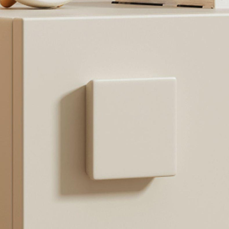 Modern Minimalist Cream Square Wood Nightstand 2-Drawer For Bedroom