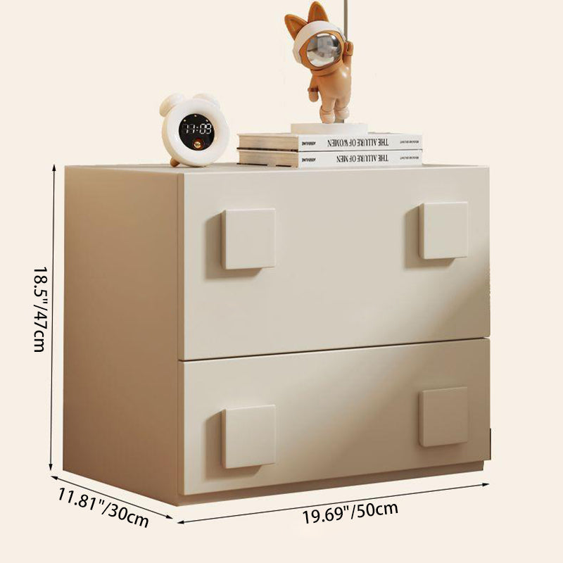 Modern Minimalist Cream Square Wood Nightstand 2-Drawer For Bedroom