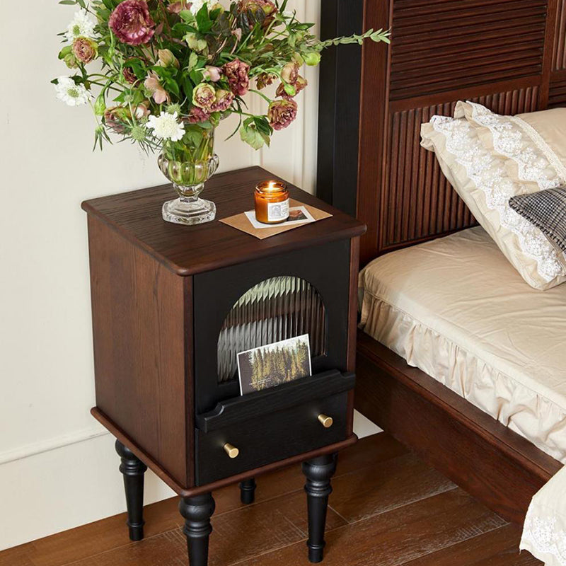 Traditional Vintage Rectangular Wood Nightstand 1-Drawer For Bedroom