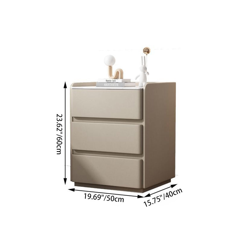 Modern Minimalist Rectangular Wood Microfiber Leather Rock Slab Nightstand 3-Drawer For Bedroom