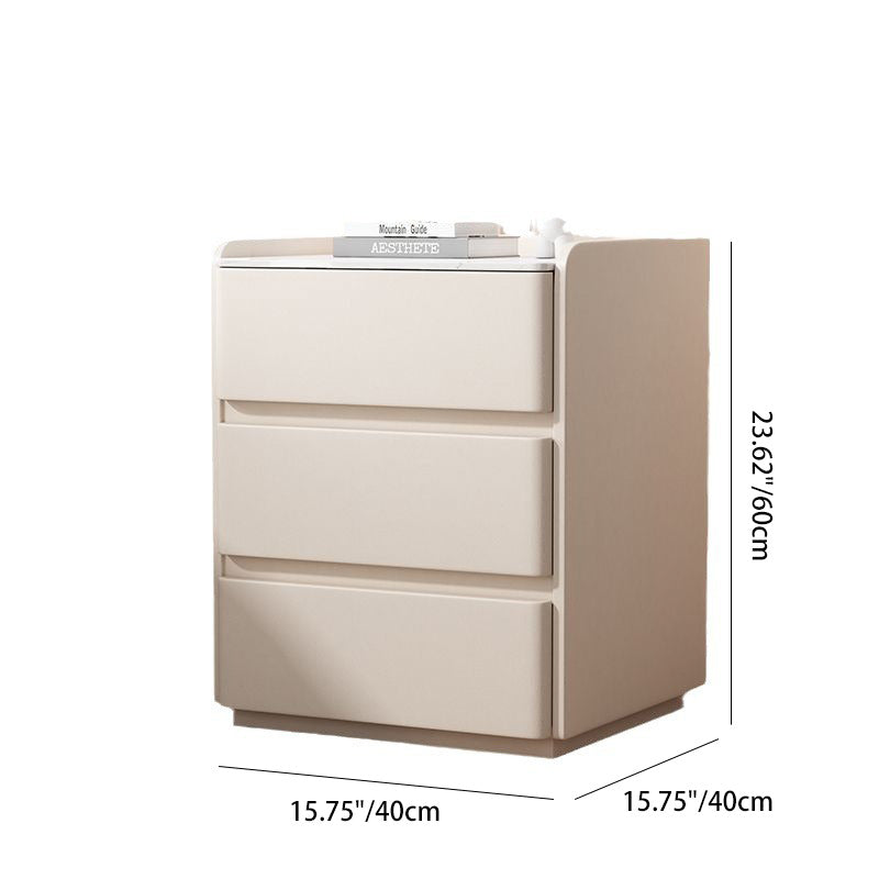 Modern Minimalist Rectangular Wood Microfiber Leather Rock Slab Nightstand 3-Drawer For Bedroom