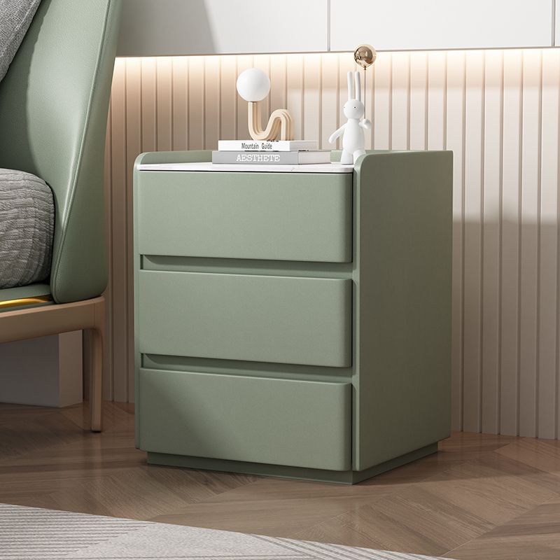 Modern Minimalist Rectangular Wood Microfiber Leather Rock Slab Nightstand 3-Drawer For Bedroom
