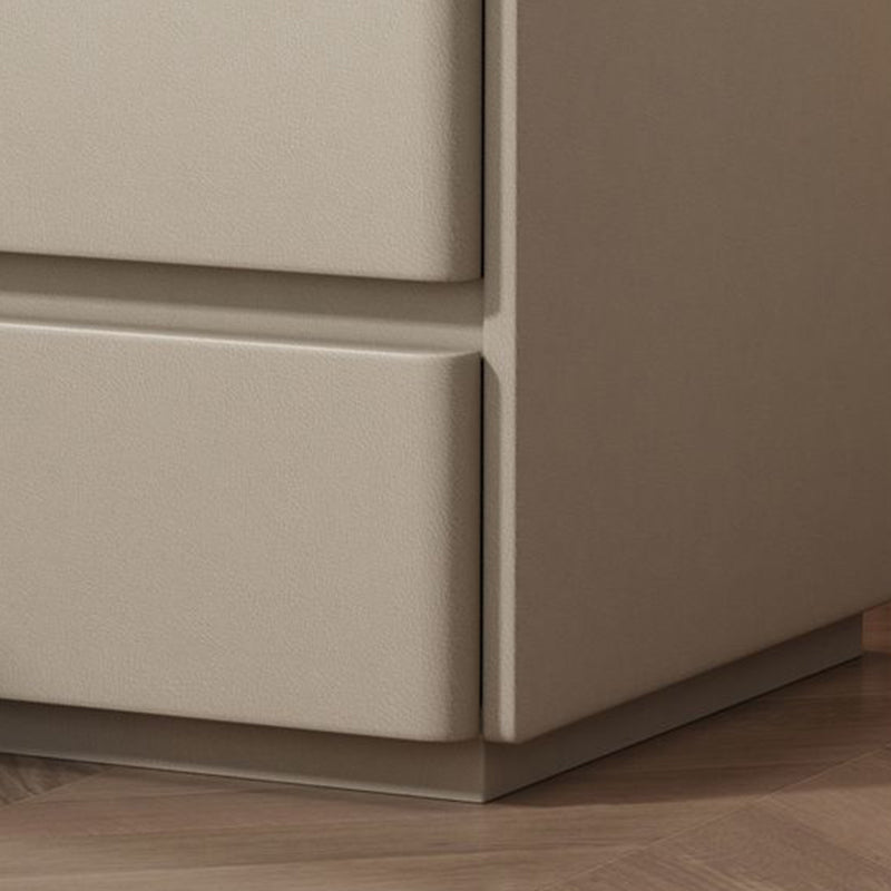 Modern Minimalist Rectangular Wood Microfiber Leather Rock Slab Nightstand 3-Drawer For Bedroom
