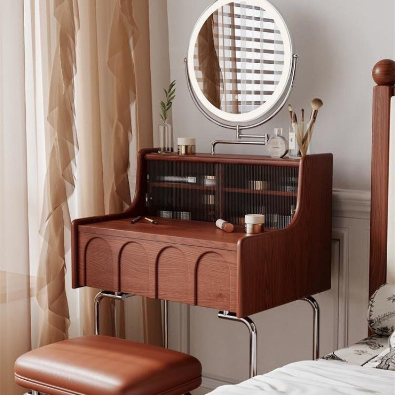 Traditional Vintage Rectangle Wood Glass Mirror Makeup Vanity 1-Drawer For Bedroom