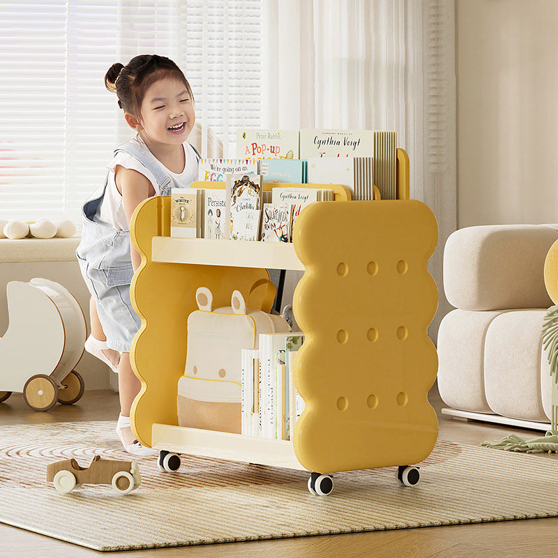 Contemporary Creative Cartoon Kids Cheese Cookies Square Rectangle PP Bookshelves 2-Tier For Home Office