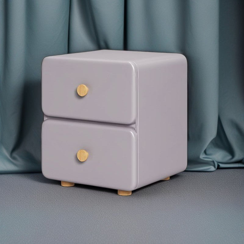 Modern Minimalist Cream Rectangle Square Organic Leather Wood Nightstand 2-Drawer For Bedroom