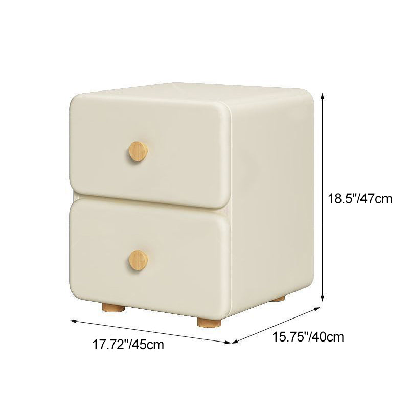 Modern Minimalist Cream Rectangle Square Organic Leather Wood Nightstand 2-Drawer For Bedroom