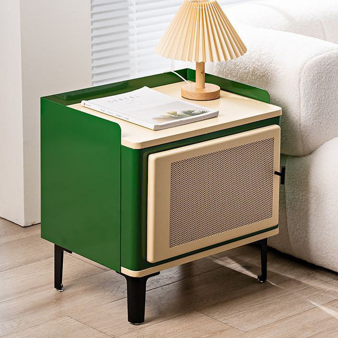 Contemporary Scandinavian Rectangular Square Wood Panel Nightstand 1-Cabinet For Bedroom