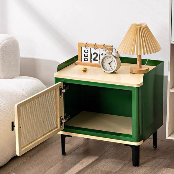 Contemporary Scandinavian Rectangular Square Wood Panel Nightstand 1-Cabinet For Bedroom