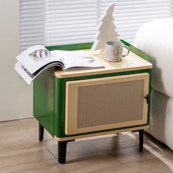 Contemporary Scandinavian Rectangular Square Wood Panel Nightstand 1-Cabinet For Bedroom