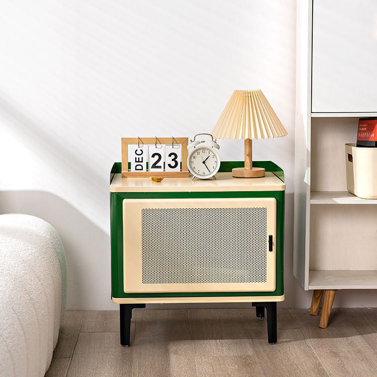 Contemporary Scandinavian Rectangular Square Wood Panel Nightstand 1-Cabinet For Bedroom