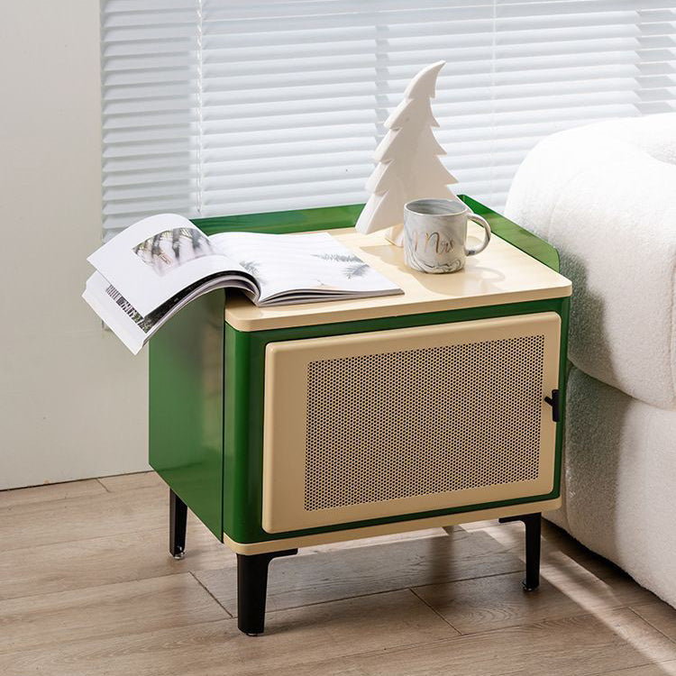 Contemporary Scandinavian Rectangular Square Wood Panel Nightstand 1-Cabinet For Bedroom