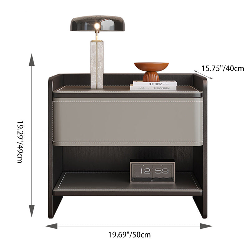 Contemporary Scandinavian Square Wood Artificial Leather Nightstand 1-Drawer For Bedroom