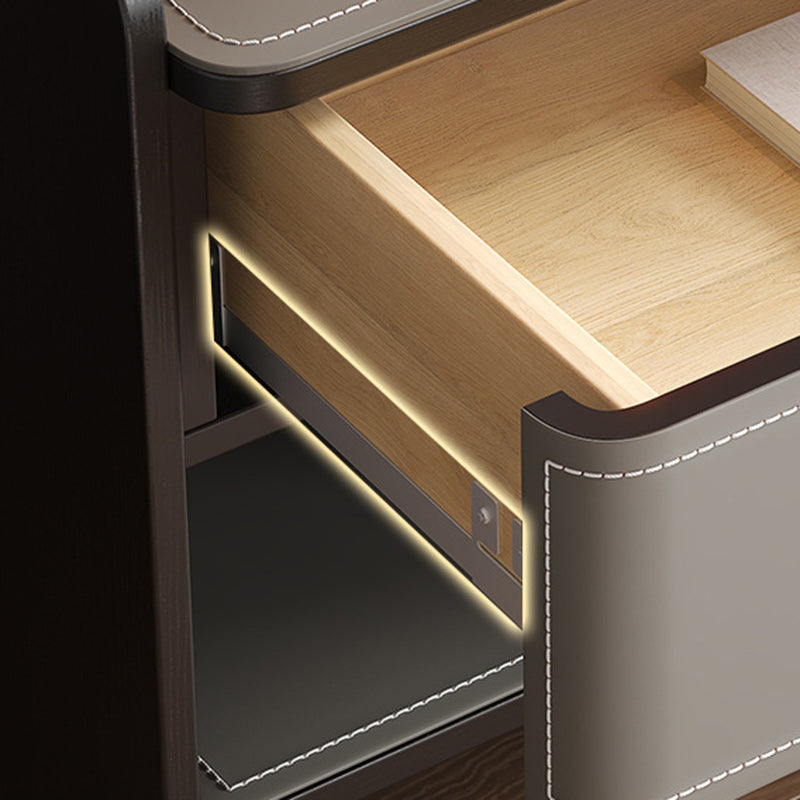 Contemporary Scandinavian Square Wood Artificial Leather Nightstand 1-Drawer For Bedroom