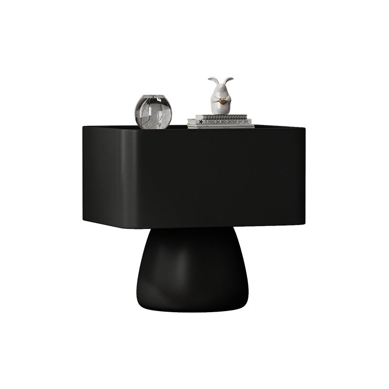 Modern Luxury Cone Base Glass Solid Wood Microfiber Leather Nightstand 1-Drawer For Bedroom