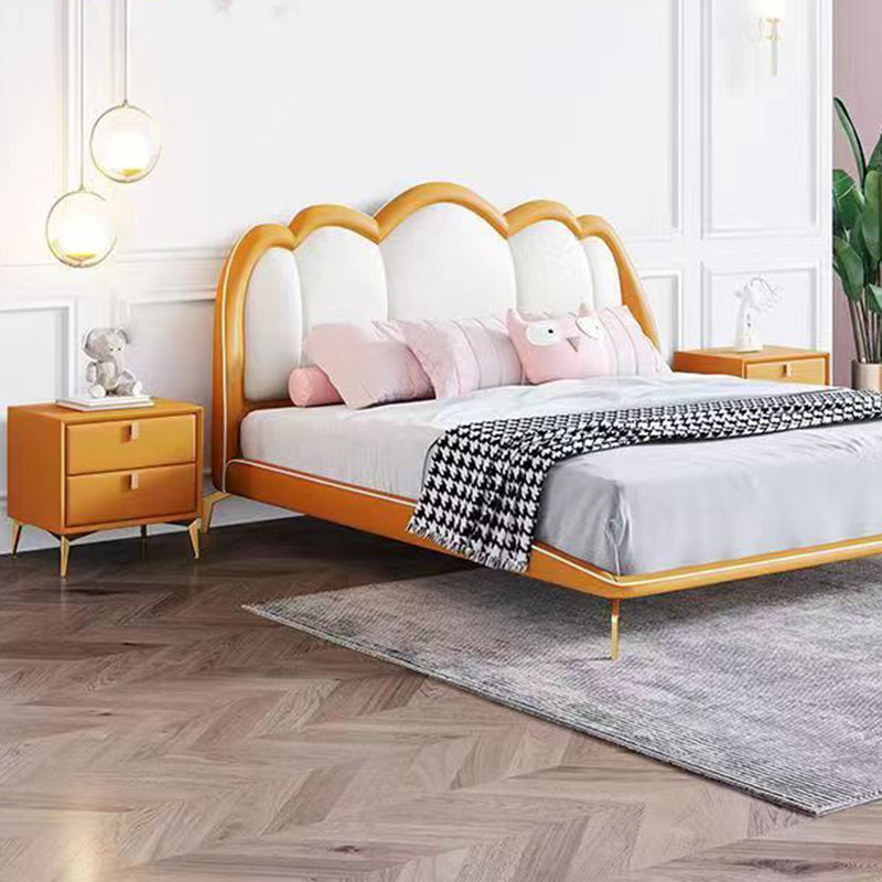 Contemporary Scandinavian Rectangular Solid Wood Microfiber Leather Metal Hardware Nightstand 2-Drawer For Bedroom