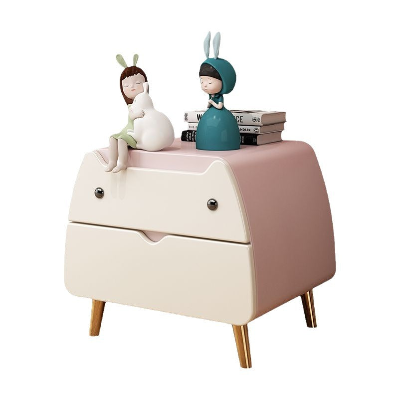 Contemporary Creative Kids Cartoon Cat Solid Wood Carbon Steel Microfiber Leather Nightstand 2-Drawer For Bedroom