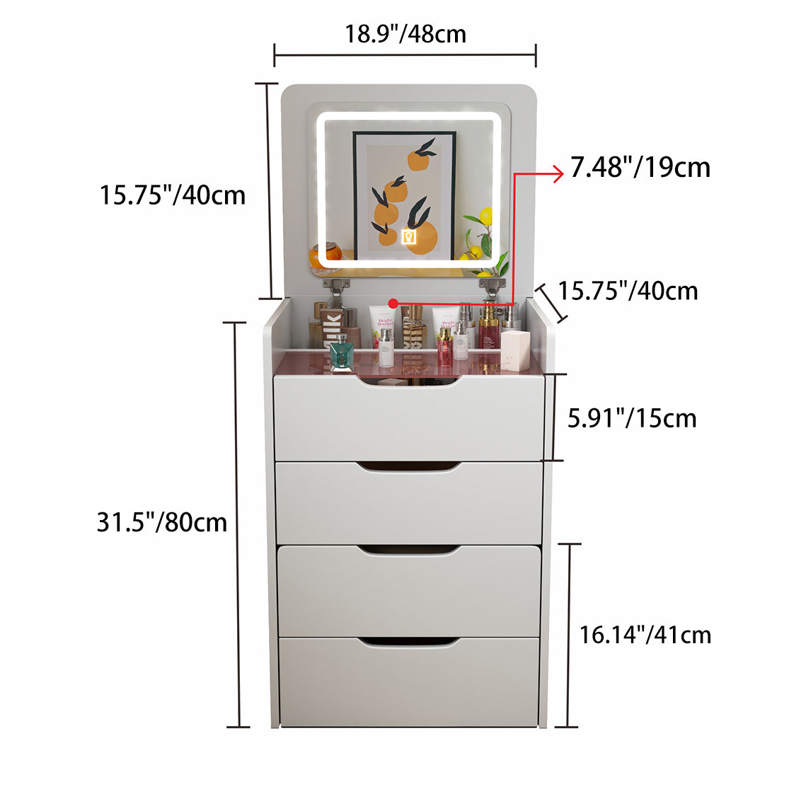 Modern Minimalist Rectangular Glass Board Makeup Vanity 3-Drawer For Bedroom