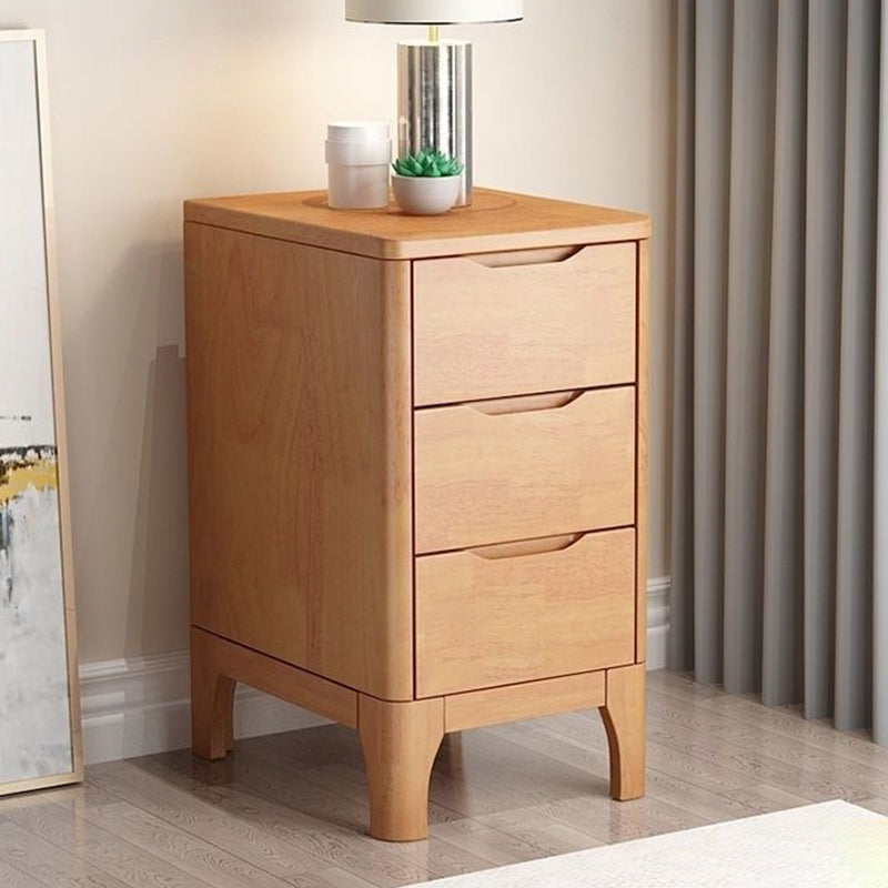 Contemporary Scandinavian Rectangular Solid Wood Nightstand 3-Drawer For Bedroom