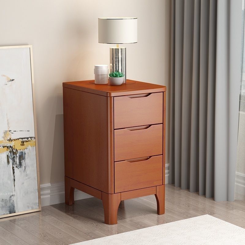 Contemporary Scandinavian Rectangular Solid Wood Nightstand 3-Drawer For Bedroom