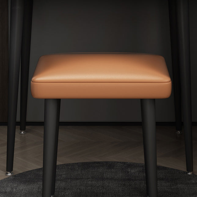 Contemporary Scandinavian Rectangular Rock Panel Microfiber Leather Carbon Steel Makeup Vanity 1-Drawer For Bedroom