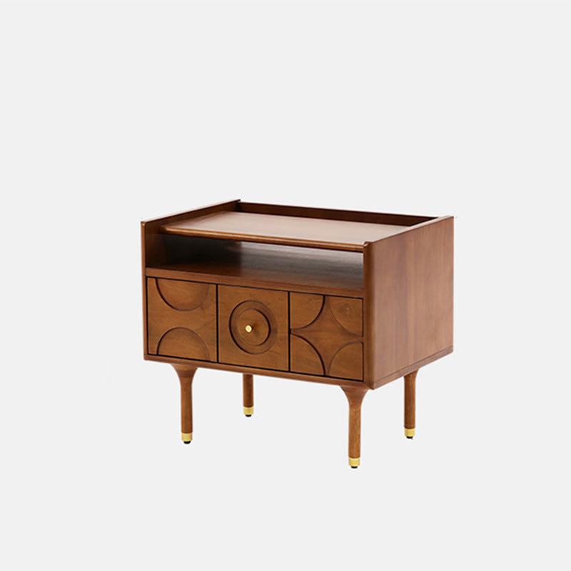 Modern Mid-Century Rectangular Solid Wood Aluminum Nightstand 1-Drawer For Bedroom