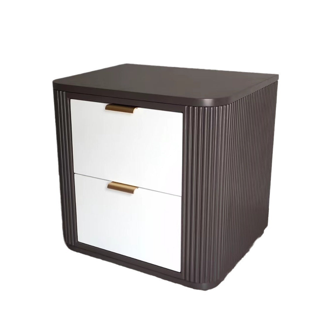 Contemporary Coastal Rectangular Solid Wood Metal Nightstand 2-Drawer For Bedroom
